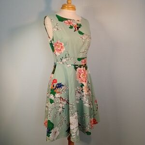 Retro 50's/60's Style Green Floral Midi A-Line Dress